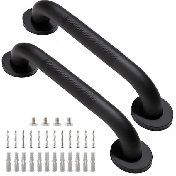 Numhew 12 in. Shower Grab Bar in Black, 304 Stainless Steel Anti-Slip Bathroom Grab Bar, Handicap Shower Grab Bar (2-Pack)