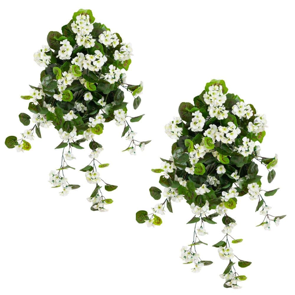 29 in. UV Resistant Artificial Geranium Hanging Plant (Indoor/Outdoor) - (Set of 2), White price history on PriceWatchPro