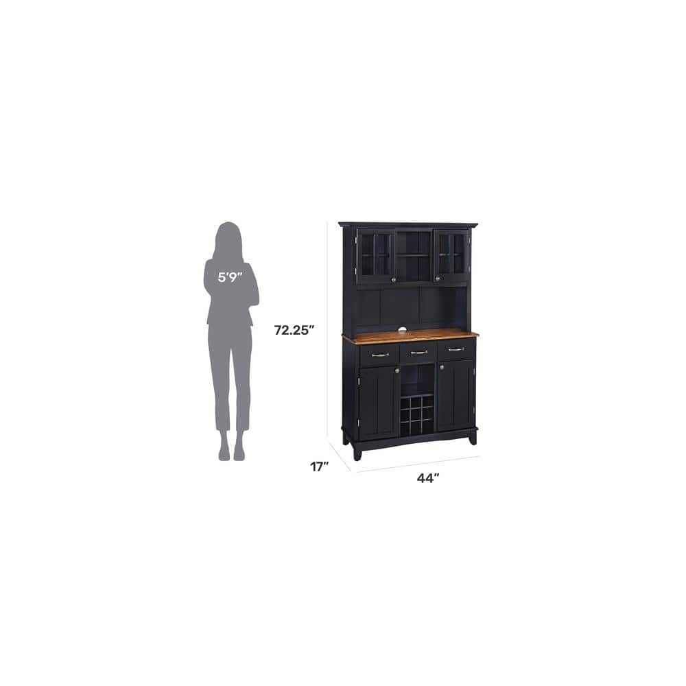 Black and Oak Wood 47" China Cabinet with Plexiglass Doors