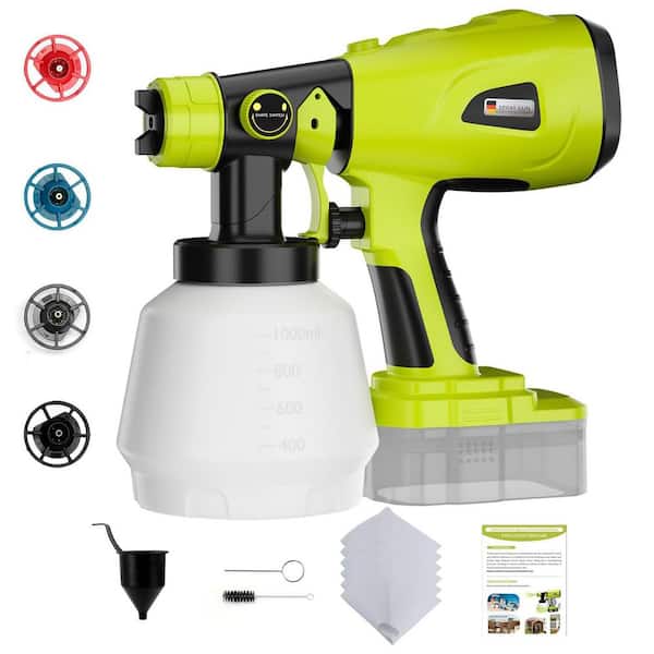 1000ml Handheld HVLP Paint Sprayer with 3 Patterns, 4 Brass Tips, Easy Clean, Cordless, For Home Projects, Green