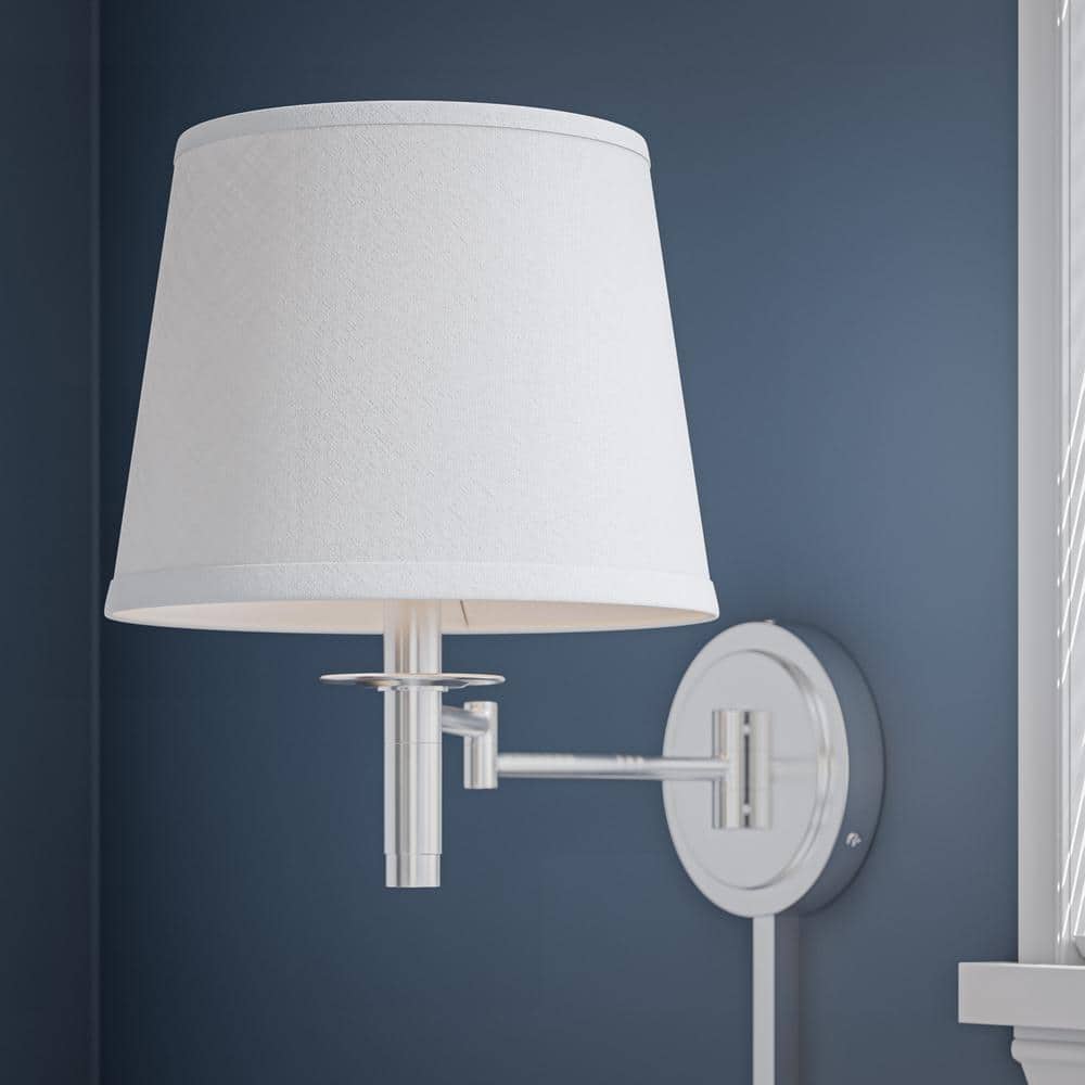 Sheppard 11'' Brushed Steel Swing Arm Wall Lamp with White Shade
