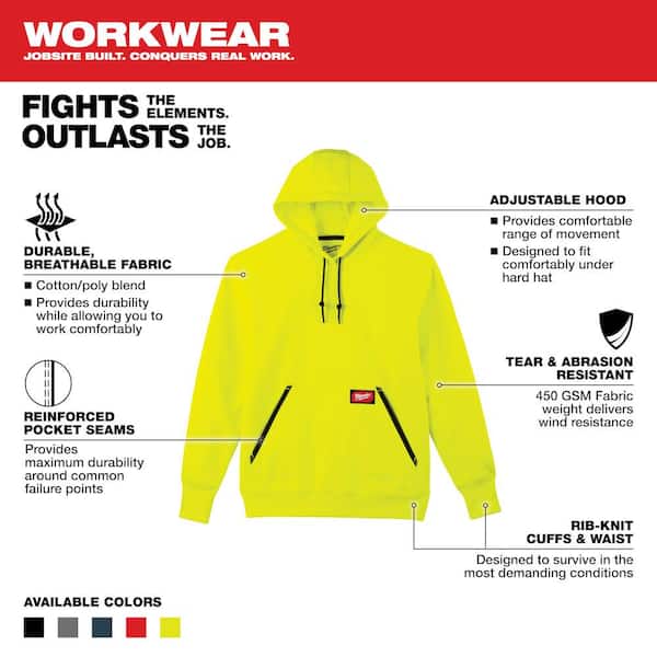 Men's 2X-Large Hi-Vis Heavy-Duty Cotton/Polyester Long-Sleeve Pullover Hoodie