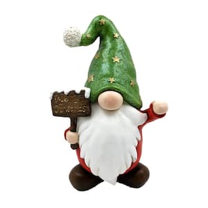 19 in. Tall Christmas Gnome Holding Wooden Sign with Green Star Hat