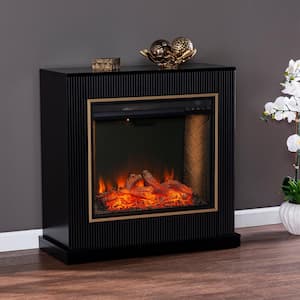 Dosten 33.25 in. Smart Electric Fireplace in Black with Gold Trim