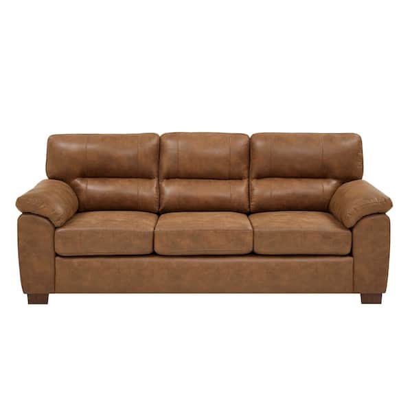 30.5 in. W Rolled Arm Leather Rectangle Sofa in Light Brown with Plush Tufted Cushions for Living Room