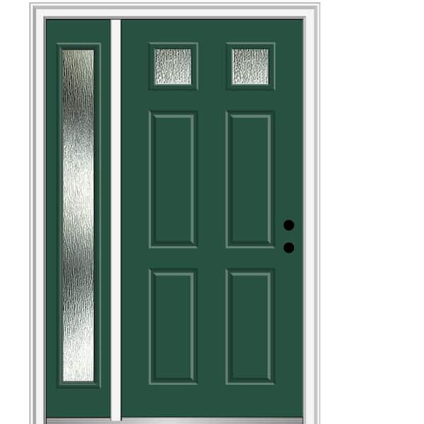 MMI Door Rain Glass 48 in. x 80 in. Left-Hand Inswing Hunter Green Fiberglass Prehung Front Door on 4-9/16 in. Frame