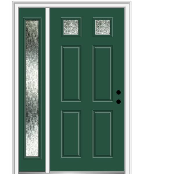 MMI Door Rain Glass 50 in. x 80 in. Left-Hand Inswing Hunter Green Fiberglass Prehung Front Door on 4-9/16 in. Frame