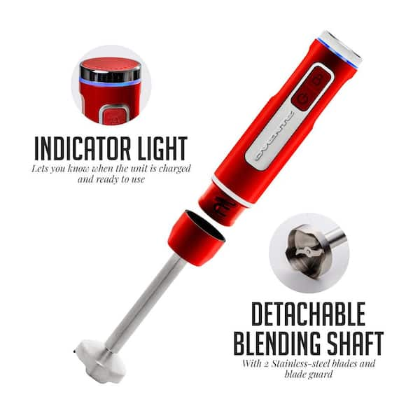 OVENTE Immersion Blender Red Stainless Steel Blades 200-Watt