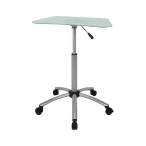 Vision 25 in. W Mobile Laptop Computer Desk in Silver / Frosted Glass with Height Adjustable Top