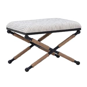 Alden 18 in. Backless Iron Base Stool with Black/White Striped Pattern Upholstery