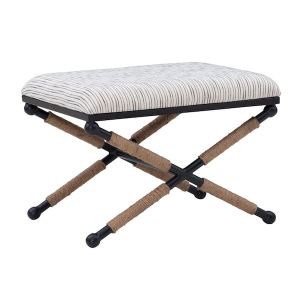 Linon Home Decor Alden 18 in. Backless Iron Base Stool with Black/White Striped Pattern Upholstery