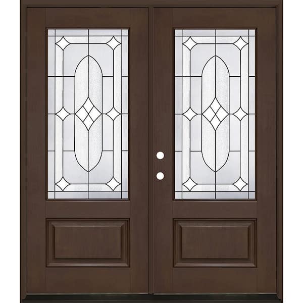 Regency 64 in. x 80 in. 3/4L Axis Glass RHIS Hickory Stain Fiberglass Double Prehung Front Door with 6-9/16 Jamb