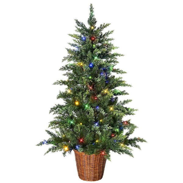 4 ft. Pre-Lit Potted Artificial Christmas Tree Christmas Tree Dual-Color LED Lights