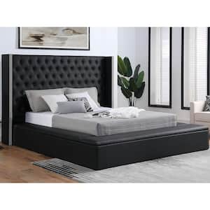 Demartin Black Faux Leather Wood Frame Queen Platform Bed with 3-Storage Bench and Care Kit
