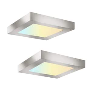2-Pack 5.5 in. Brushed Nickel Selectable LED Integrated LED Slim Flush Mount Square Downlight
