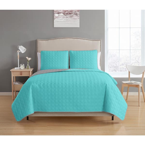 Unbranded Bethany Reversible 3-piece Aqua/Grey Full/Queen Quilt Set