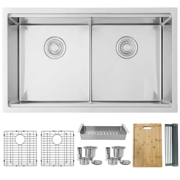 Undermount 32 inch Stainless Steel Double Bowl Workstation Kitchen Sink with Accessories
