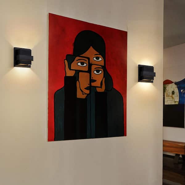 Laplusbelle 2-Light Matte Black Aluminum LED Wall Lantern Sconce