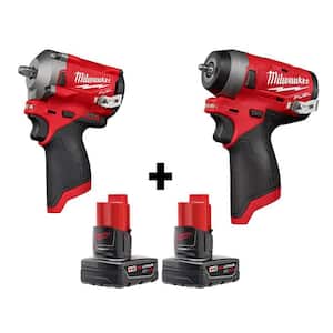 M12 FUEL 12V Lithium-Ion Brushless Cordless Stubby 3/8 in. and 1/4 in. Impact Wrenches with two 3.0 Ah Batteries