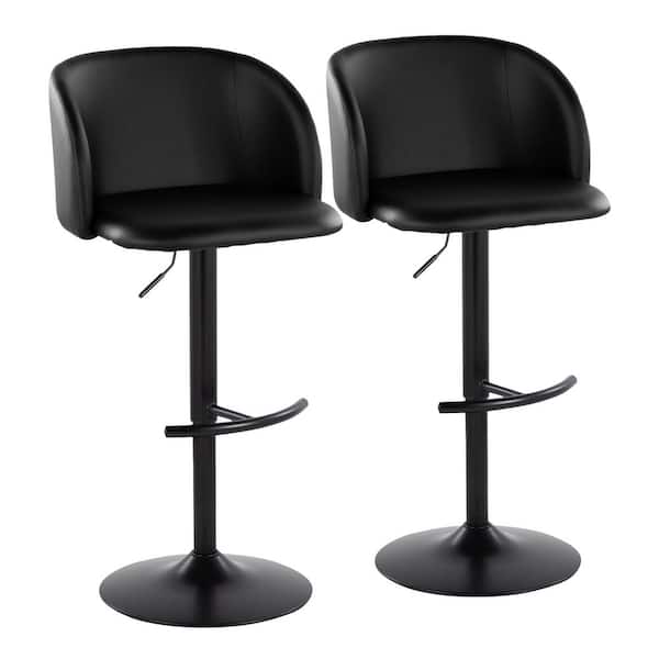 Lumisource Fran 32 in. Black Faux Leather and Black Metal Adjustable Barstool (Set of 2)
