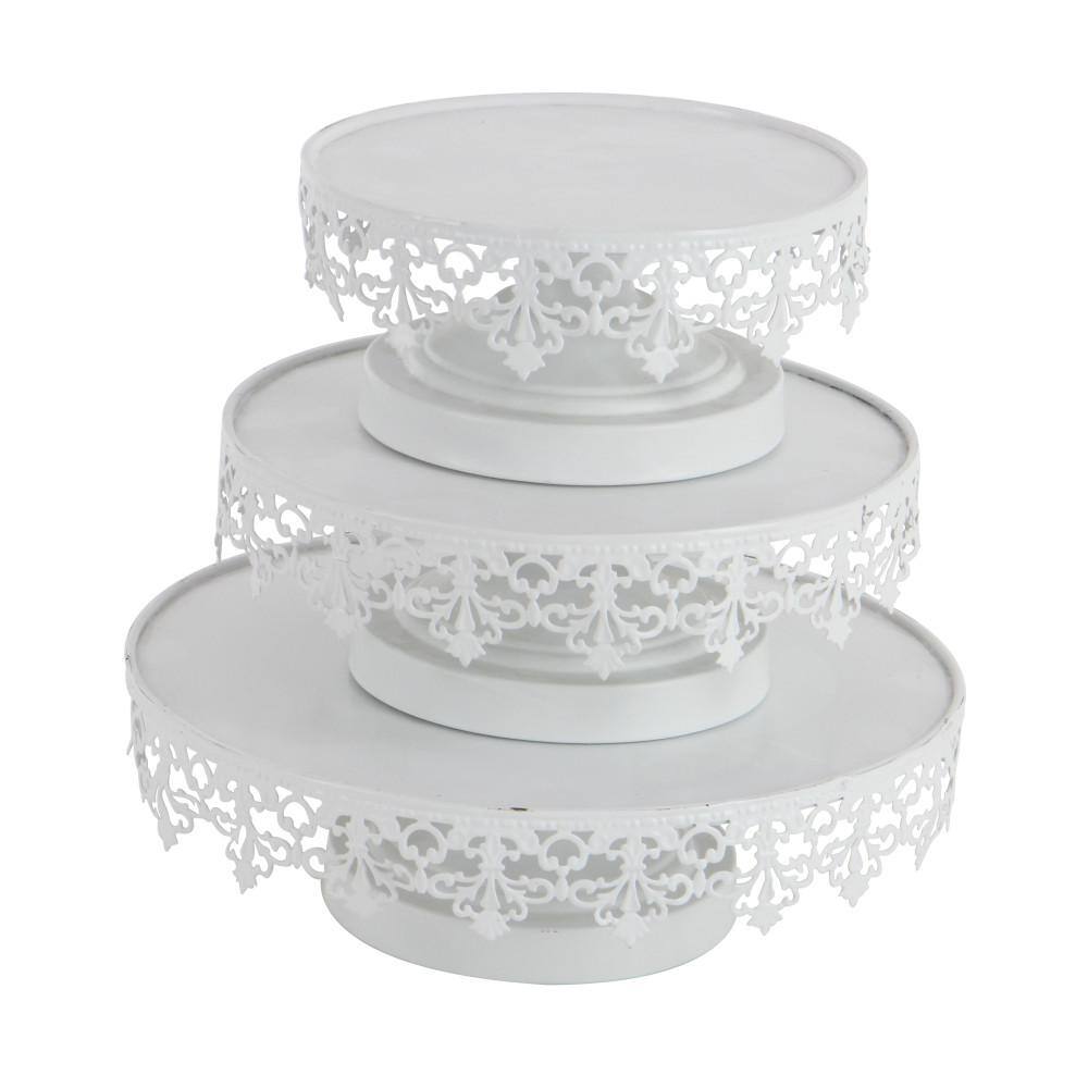 White Metal Pedestal Cake Stand Set of Three