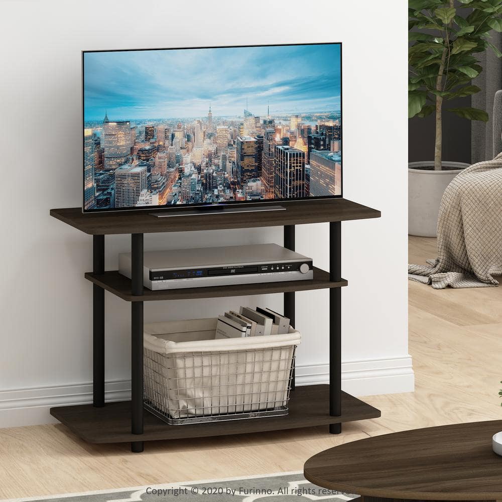 Dark Brown and Black 3-Tier PVC Composite TV Stand