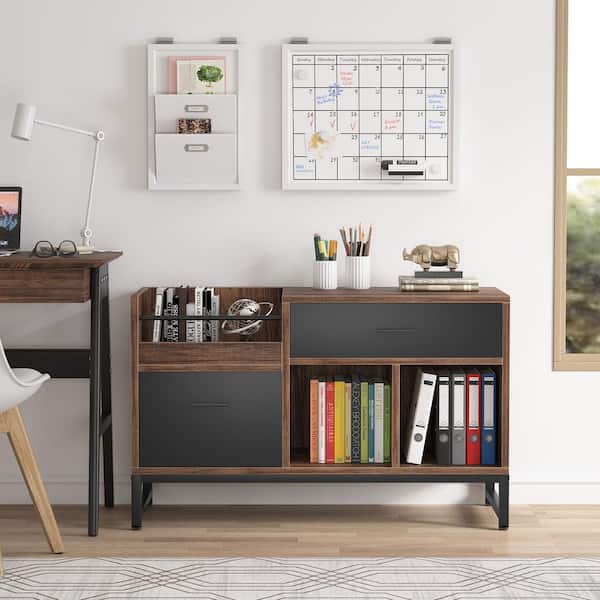 Frances 2-Drawers Black and Brown Wood File Cabinet, Rustic Lateral Filing Cabinet