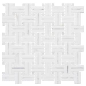 Fabrique Damask White/Gray 12 in. x 12 in. Woven Look Smooth Natural Stone Floor and Wall Tile (5 sq. ft./Case)