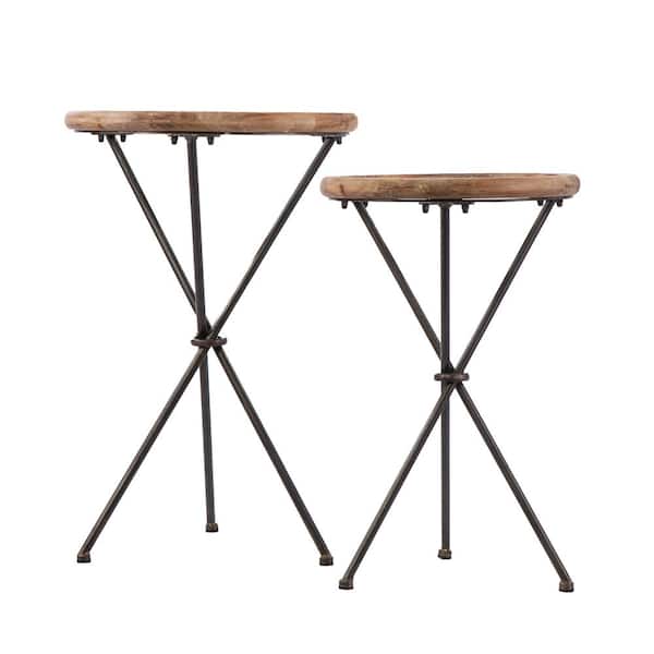 Coneties 17.25 in. Natural Round Glass End Table 2-Pieces