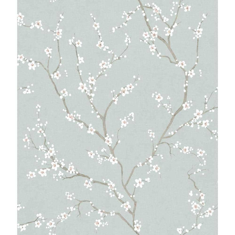 Blooming Wall Peel and Stick Removable Plum Blossom Green Leaves Waterproof Sakura Wallpaper Vinyl Self Adhesive Contact Paper Decorative 14.5 Square Ft/Roll