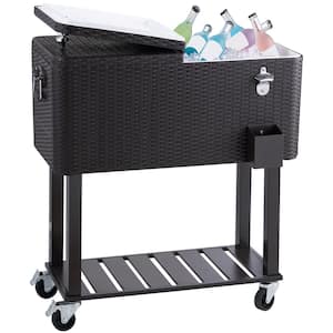 80 qt. Rolling Ice Chest Cooler Cart Portable Bar Drink Cooler, Beverage Bar Stand Up Cooler
