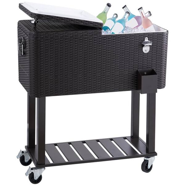 VEVOR 80 qt. Rolling Ice Chest Cooler Cart Portable Bar Drink Cooler, Beverage Bar Stand Up Cooler