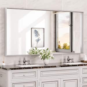 60 in. W x 30 in. H Rectangular Framed Aluminum Square Corner Wall Mount Bathroom Vanity Mirror in Brushed Nickel