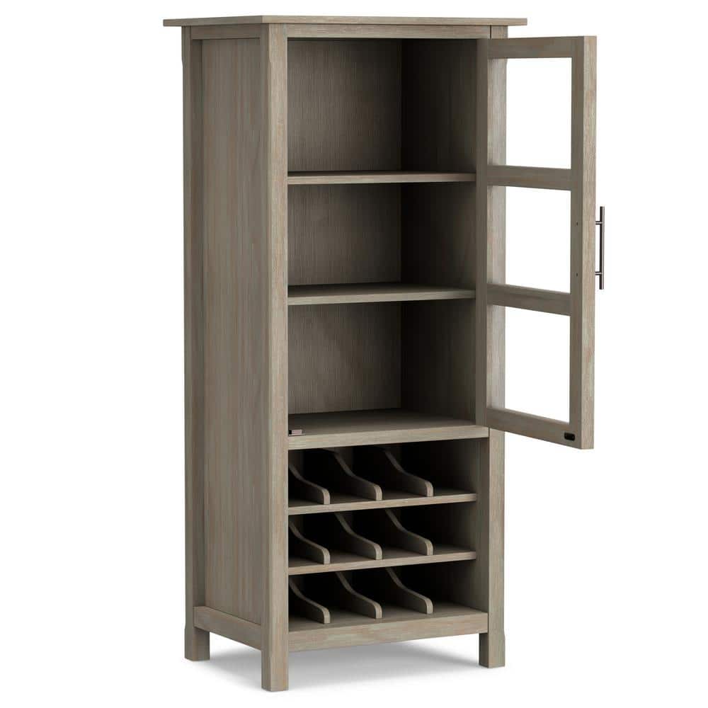 Avalon Distressed Gray Solid Wood High Storage Wine Rack Cabinet