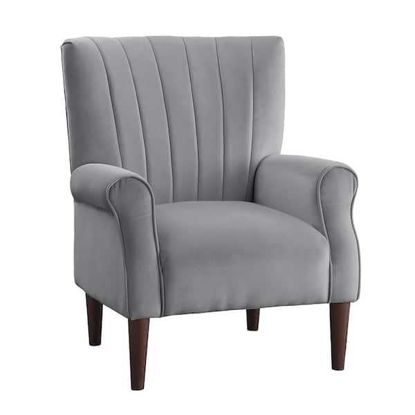 Lazzara Carlson Dark Gray Velvet Club Channel Tufted Back Accent Chair