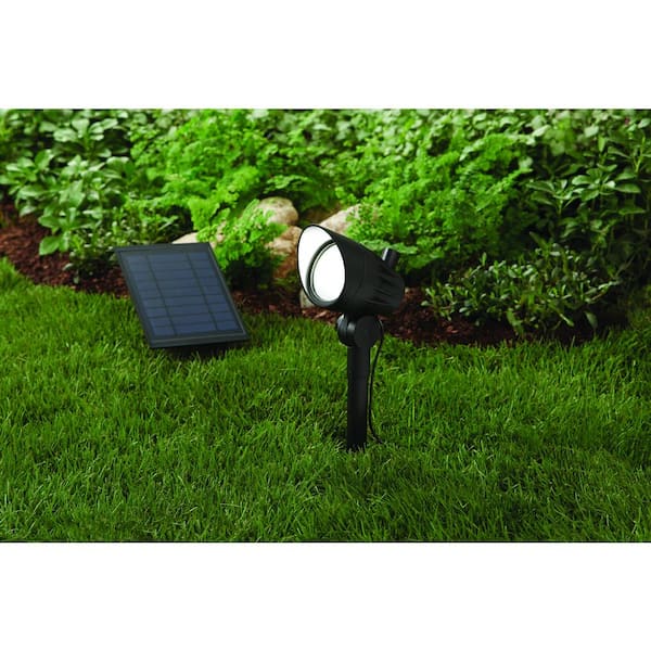 Hampton Bay 150-300 Lumen Black LED High-Low Metal Weather Resistant Outdoor Solar Spotlight with Adjustable Lamp Head