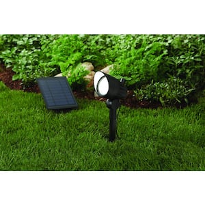 150-300 Lumens Black LED High-Low Metal Outdoor Solar Spotlight with Adjustable Lamp Head (2-Pack)