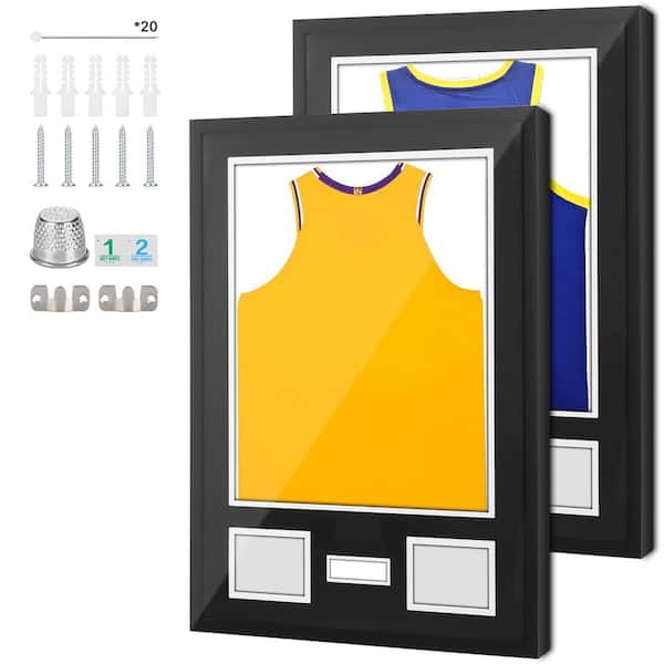 Jersey Frame Display Case, Black 23.6in. x 31.5in. Jersey Frame, Jersey Display Case, Wood, Photos&Signature (2-Pack)