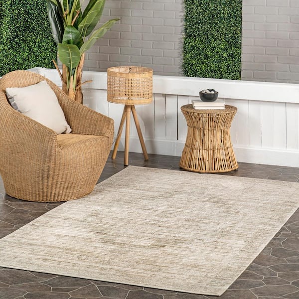 Lotus Vintage Machine Washable Beige 9 ft. x 12 ft. Indoor/Outdoor Area Rug