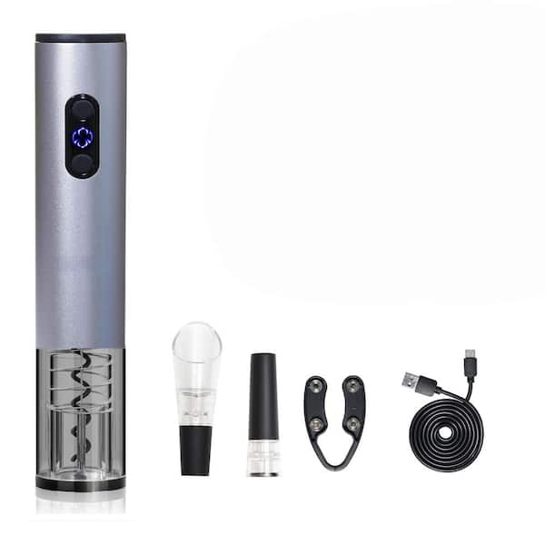 Silver Electric Wine Bottle Opener, Automatic Wine Opener Rechargeable Electric Corkscrew with Wine Aerator