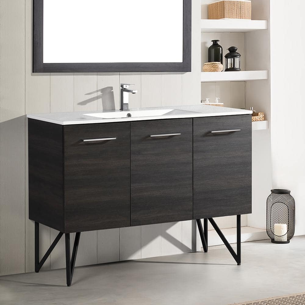 Annecy 48" Black Walnut Freestanding Bathroom Vanity with White Basin