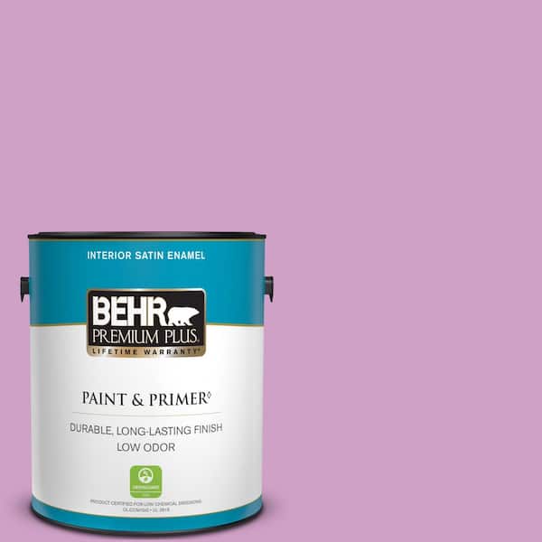 BEHR PREMIUM PLUS 1 gal. #670B-4 Geranium Bud Satin Enamel Low Odor Interior Paint & Primer
