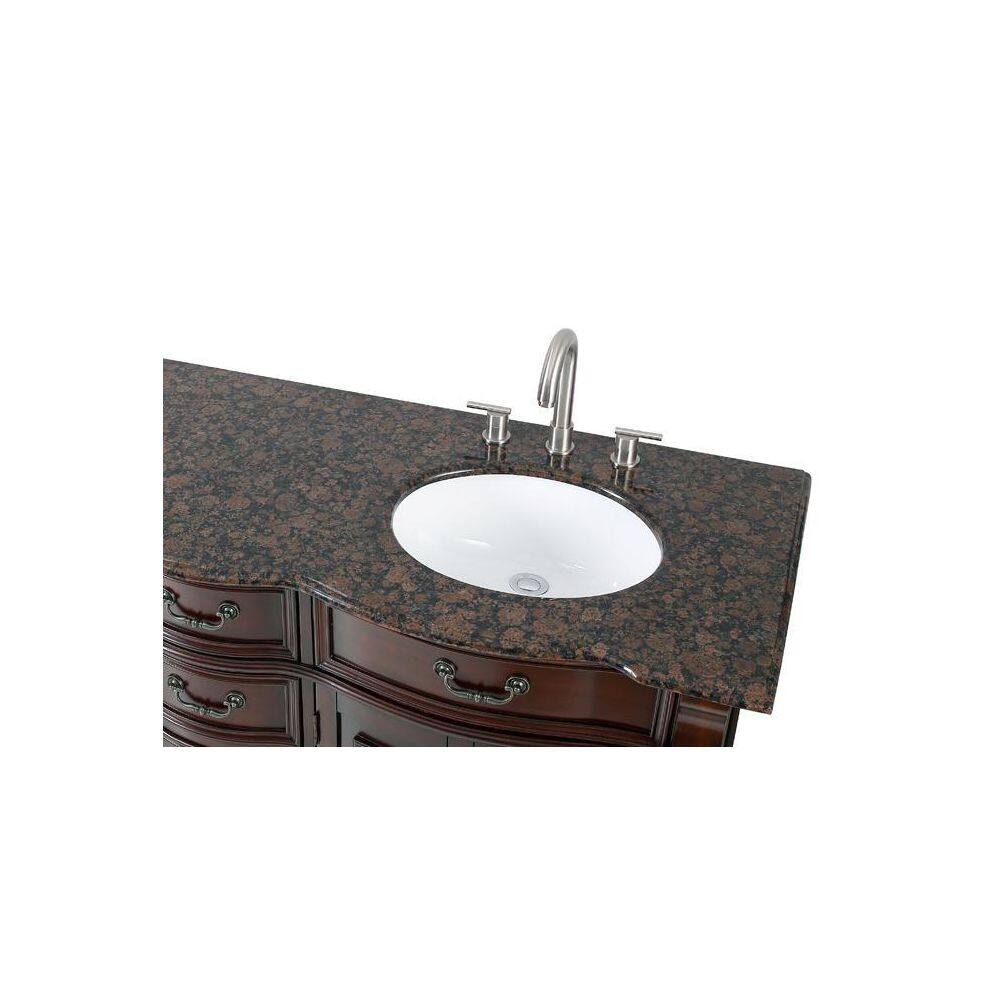 64" Cherry Wood Double Sink Vanity with Baltic Brown Granite Top