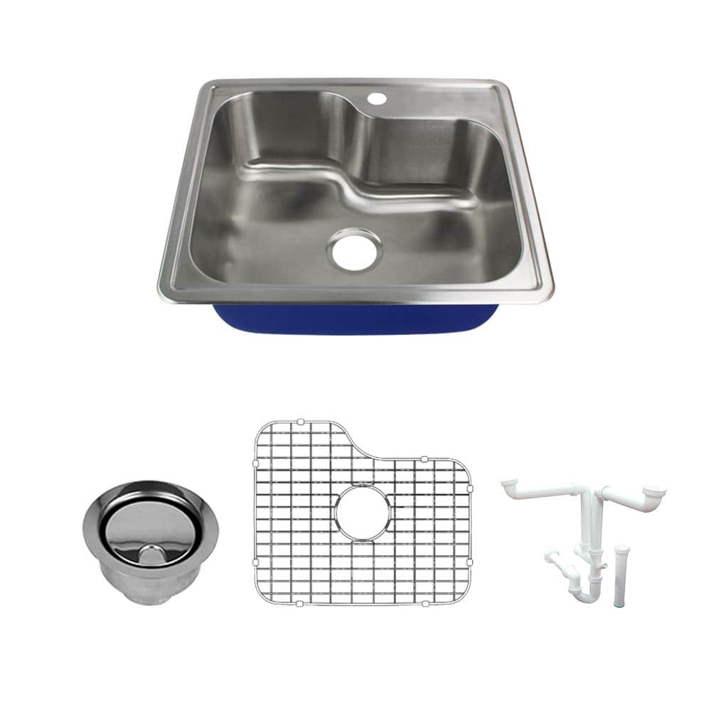 Meridian All-in-One Drop-In Stainless Steel 25 in. 1-Hole Single Bowl Kitchen Sink in Brushed Stainless Steel price history on PriceWatchPro