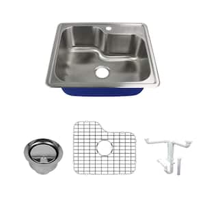 Meridian All-in-One Drop-In Stainless Steel 25 in. 1-Hole Single Bowl Kitchen Sink in Brushed Stainless Steel