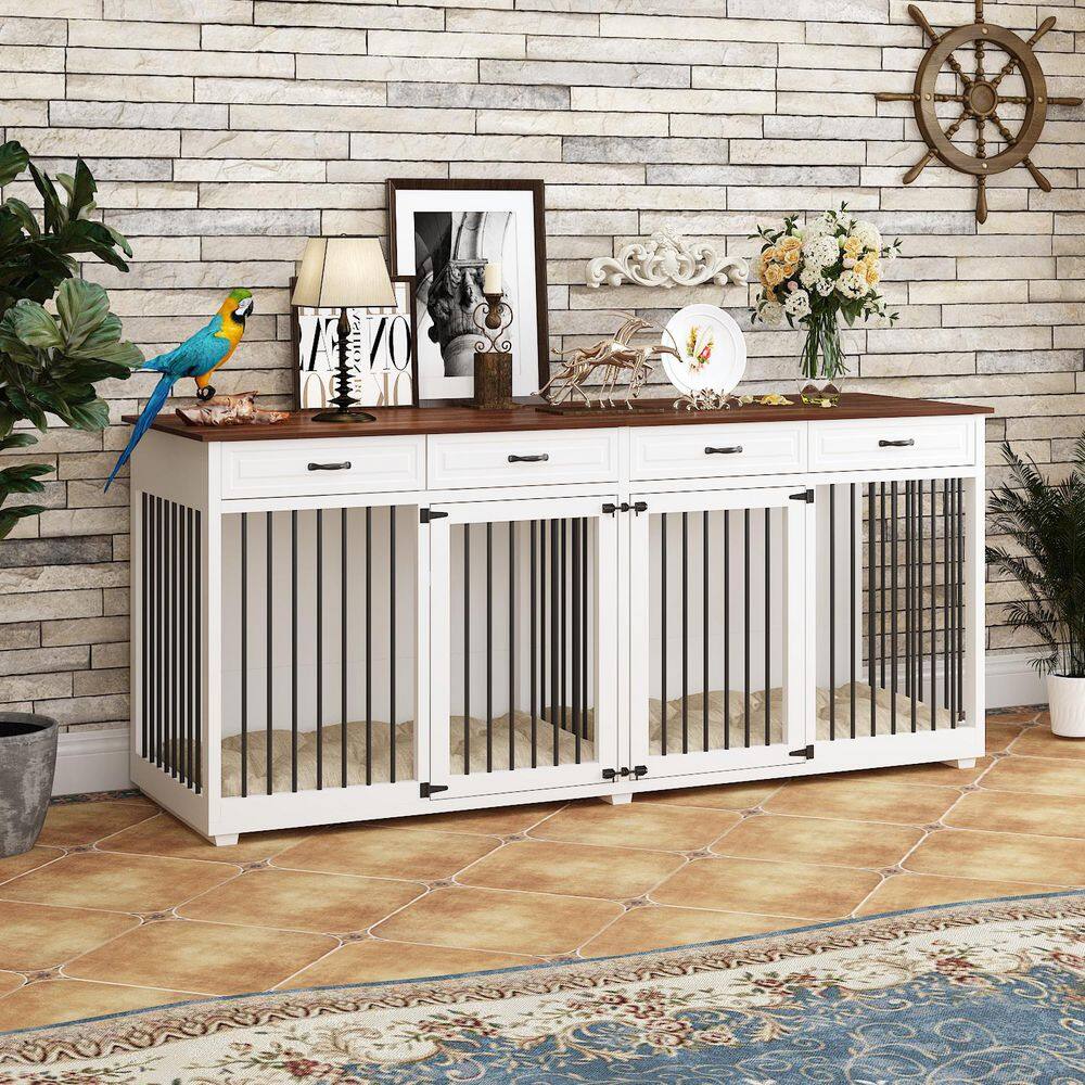 86.6 in. Wooden Dog Crate Kennel with 4-Drawers and Divider Dog Crates, Large Dog Pens Furniture for 2 Large Dogs, White price history on PriceWatchPro