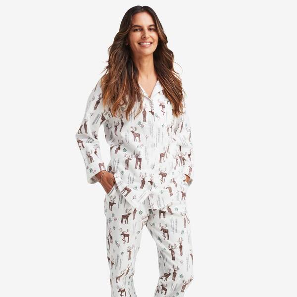 The Company Store Company Cotton Family Flannel Women's Button Front Extra Large Winter White Pajama Set