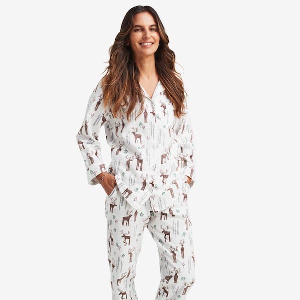 The Company Store Company Cotton Family Flannel Women's Button Front XX-Large Winter White Pajama Set