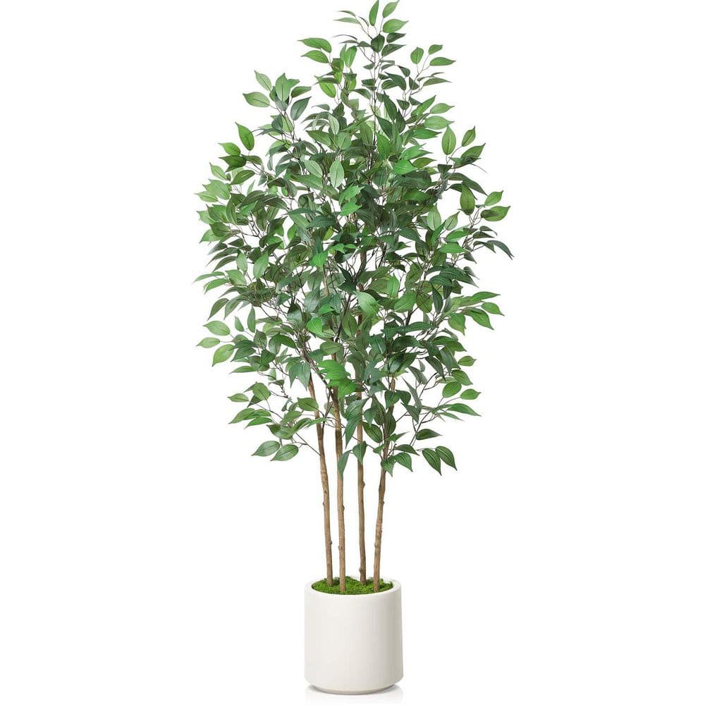 6 ft. Artificial Ficus Tree, Faux Floor Tree in White Imitation Ceramic Pla