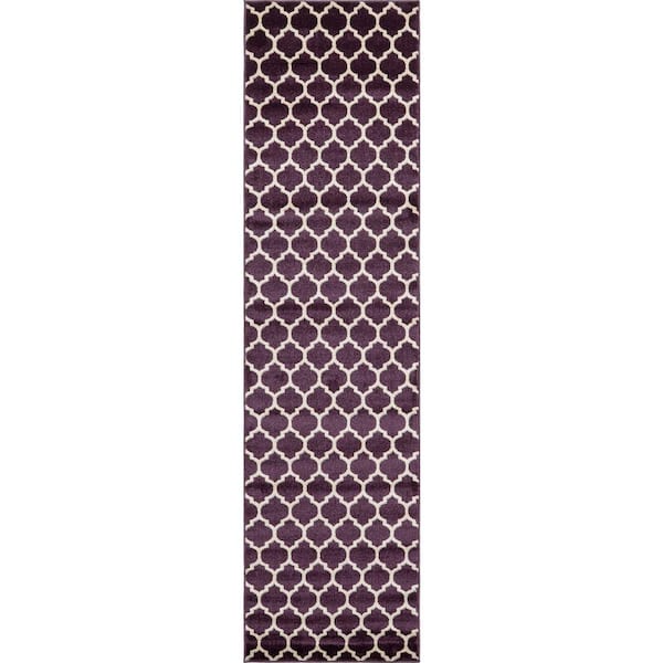 Unique Loom Trellis Philadelphia Purple/Beige 2' 7 x 10' 0 Runner Rug